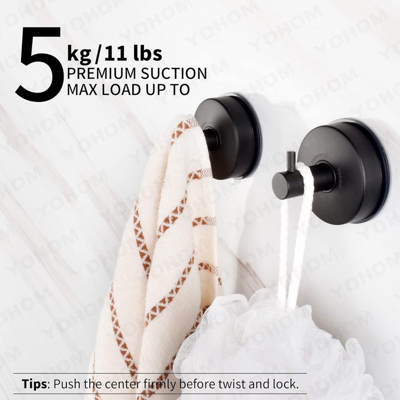 OHOM Suction Cup Hooks Shower Towel Holder Stainless Steel Vacuum Bathroom Shower Hook Suction Towel Rack Kitchen Organizer for Bathrobe Loofah Matte Black 2Pcs - Image 4